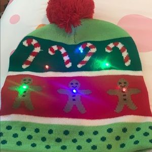 Holiday Light Up Beanie with Red Puffer
